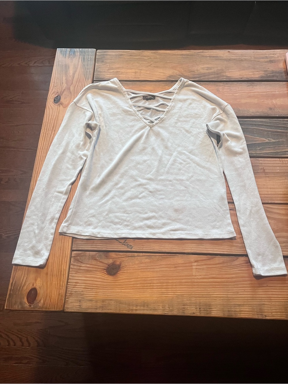 Ardene Crisscross V-Neck Long-Sleeve Top - Cream